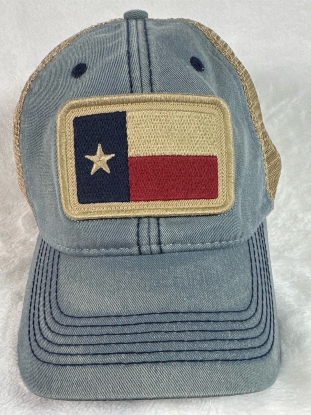 State Legacy Texas Flag Trucker Hat Blue Tan Mesh Snapback Cap